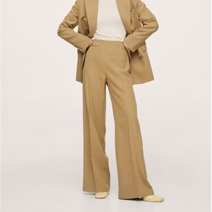 Mango Camel High Waist Wide Leg Suit Pants